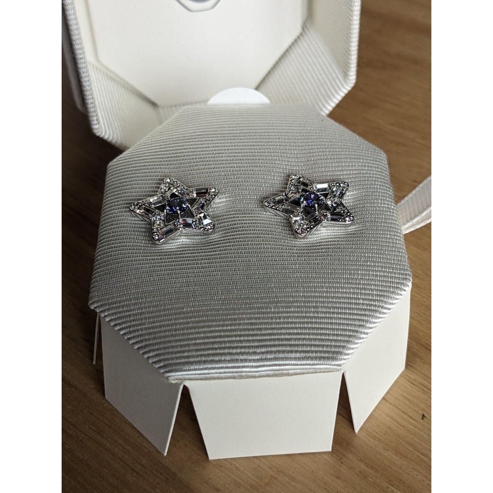 Swarovski Stella stud earrings Mixed cuts Star Blue Rhodium plated 5639188 New - Picture 4 of 10